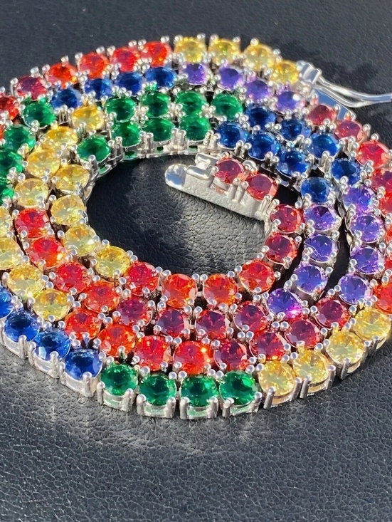 HarlemBling Jewelry - Tennis Chain SOLID 925 Gold Vermeil/ Single Row Rainbow CZ Necklace 20"